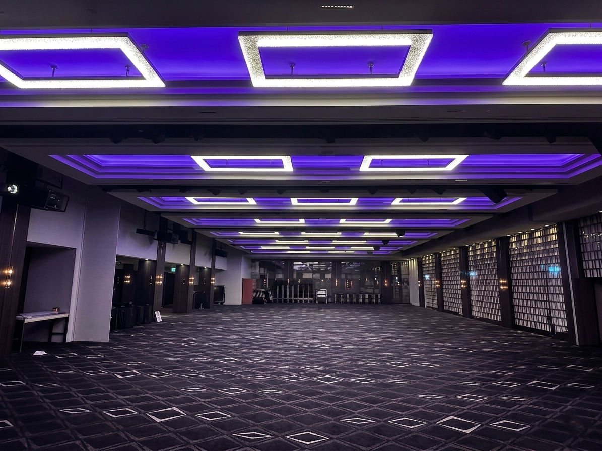 sheraton hotel ballroom perple light Premium commercial hospitality asset upgrade and structural coordination by Sohoprojects
